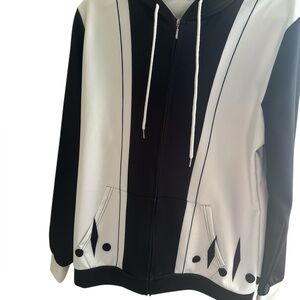 Unisex Anime Black White Zipped Hoodie Jacket Pockets‎ Size XL